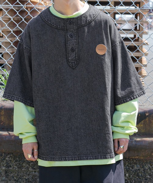 Perushu（ペルーシュ）の「レザーワッペンデニムベースボールシャツ（シャツ/ブラウス・メンズ・ブラック/サックスブルー・MEDIUM/LARGE）」の15枚目の写真