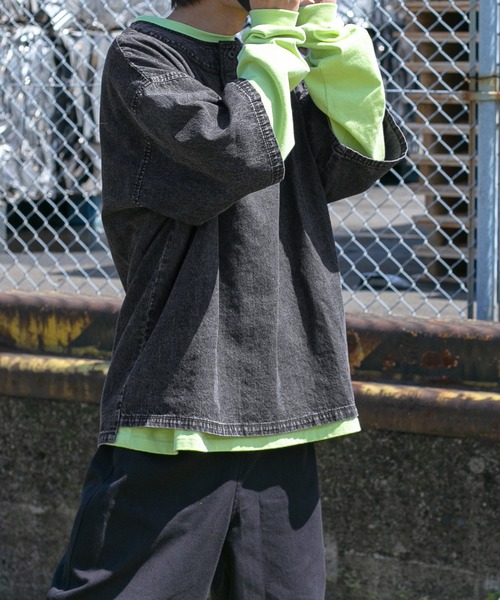 Perushu（ペルーシュ）の「レザーワッペンデニムベースボールシャツ（シャツ/ブラウス・メンズ・ブラック/サックスブルー・MEDIUM/LARGE）」の21枚目の写真