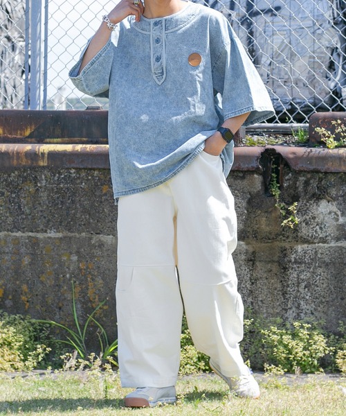 Perushu（ペルーシュ）の「レザーワッペンデニムベースボールシャツ（シャツ/ブラウス・メンズ・ブラック/サックスブルー・MEDIUM/LARGE）」の22枚目の写真