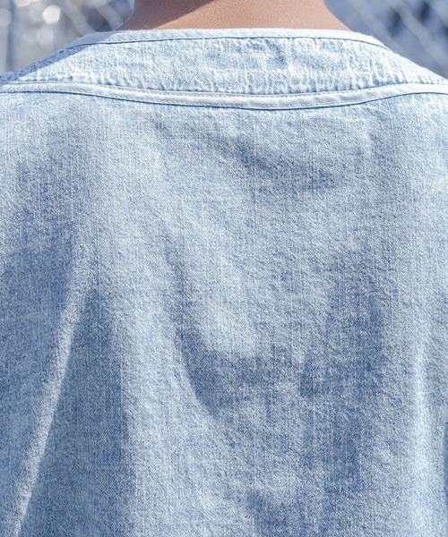 Perushu（ペルーシュ）の「レザーワッペンデニムベースボールシャツ（シャツ/ブラウス・メンズ・ブラック/サックスブルー・MEDIUM/LARGE）」の11枚目の写真