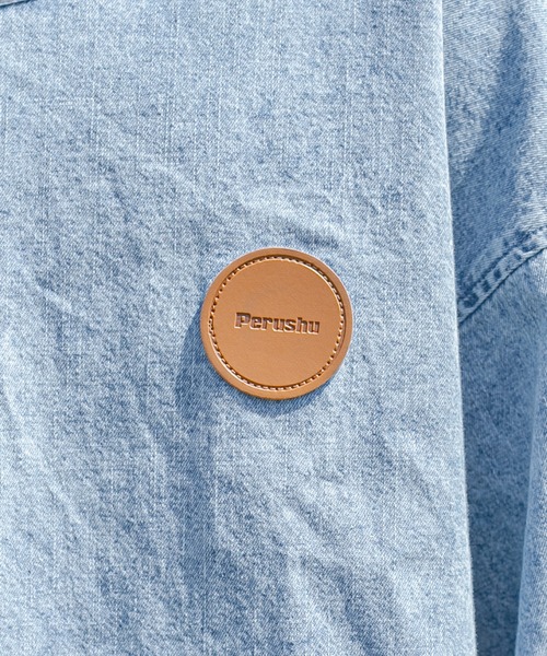Perushu（ペルーシュ）の「レザーワッペンデニムベースボールシャツ（シャツ/ブラウス・メンズ・ブラック/サックスブルー・MEDIUM/LARGE）」の20枚目の写真