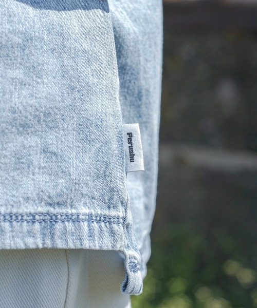 Perushu（ペルーシュ）の「レザーワッペンデニムベースボールシャツ（シャツ/ブラウス・メンズ・ブラック/サックスブルー・MEDIUM/LARGE）」の5枚目の写真