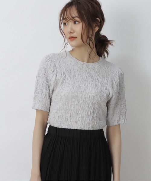 FREE'S MART（フリーズマート）の「ふくれジャガードパフスリーブカットソー（Tシャツ/カットソー・レディース・ブラック/グレー/ホワイト/イエロー・FREE）」の4枚目の写真