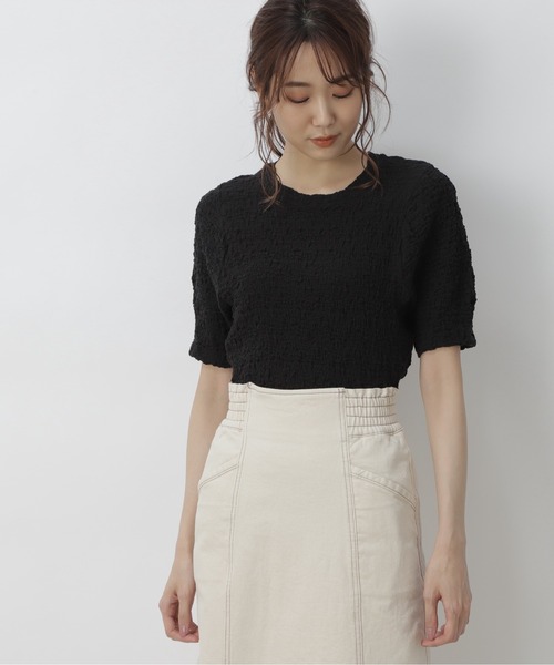 FREE'S MART（フリーズマート）の「ふくれジャガードパフスリーブカットソー（Tシャツ/カットソー・レディース・ブラック/グレー/ホワイト/イエロー・FREE）」の3枚目の写真