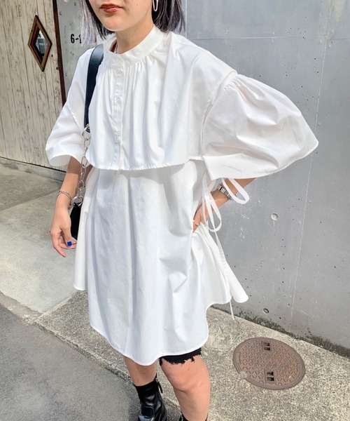 WHO'S WHO gallery(フーズフーギャラリー)の「セパレート半袖ワンピース(シャツワンピース・レディース・ブラック/オフホワイト・FREE)」の1枚目の写真