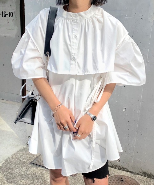 WHO'S WHO gallery(フーズフーギャラリー)の「セパレート半袖ワンピース(シャツワンピース・レディース・ブラック/オフホワイト・FREE)」の3枚目の写真