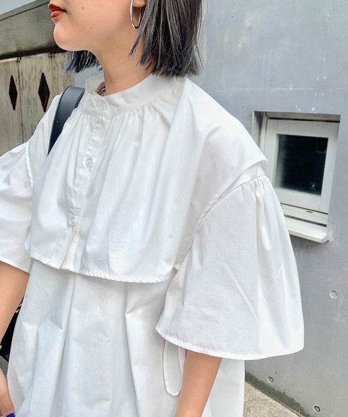 WHO'S WHO gallery(フーズフーギャラリー)の「セパレート半袖ワンピース(シャツワンピース・レディース・ブラック/オフホワイト・FREE)」の4枚目の写真