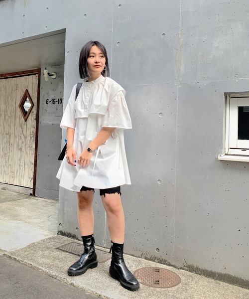 WHO'S WHO gallery(フーズフーギャラリー)の「セパレート半袖ワンピース(シャツワンピース・レディース・ブラック/オフホワイト・FREE)」の7枚目の写真