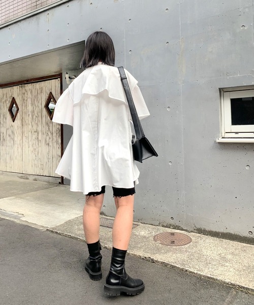 WHO'S WHO gallery(フーズフーギャラリー)の「セパレート半袖ワンピース(シャツワンピース・レディース・ブラック/オフホワイト・FREE)」の8枚目の写真