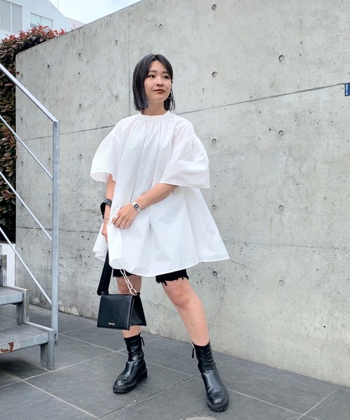 WHO'S WHO gallery(フーズフーギャラリー)の「セパレート半袖ワンピース(シャツワンピース・レディース・ブラック/オフホワイト・FREE)」の12枚目の写真