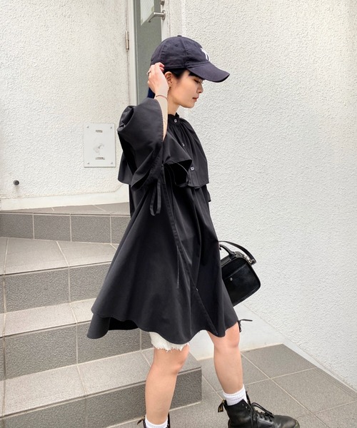 WHO'S WHO gallery(フーズフーギャラリー)の「セパレート半袖ワンピース(シャツワンピース・レディース・ブラック/オフホワイト・FREE)」の18枚目の写真