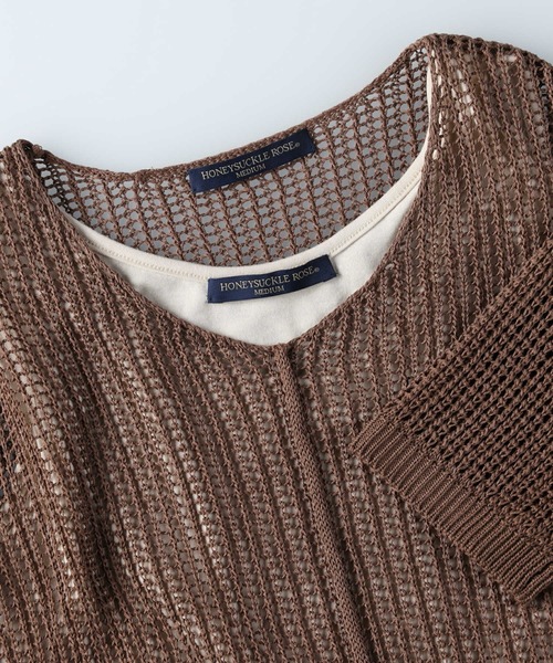 HONEYSUCKLE ROSE（ハニーサックルローズ）の「【HONEYSUCKLE ROSE】メッシュ編みレイヤード（アンサンブル・レディース・ブラウン/ブラック/オフホワイト・M/L）」の6枚目の写真