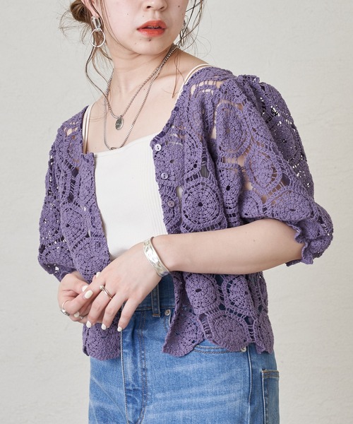 Chico（チコ）の「【新色追加】2wayかぎ針レーストップス（シャツ/ブラウス・レディース・ホワイト/パープル/ブラック/ピンク/ブラウン・FREE）」の4枚目の写真