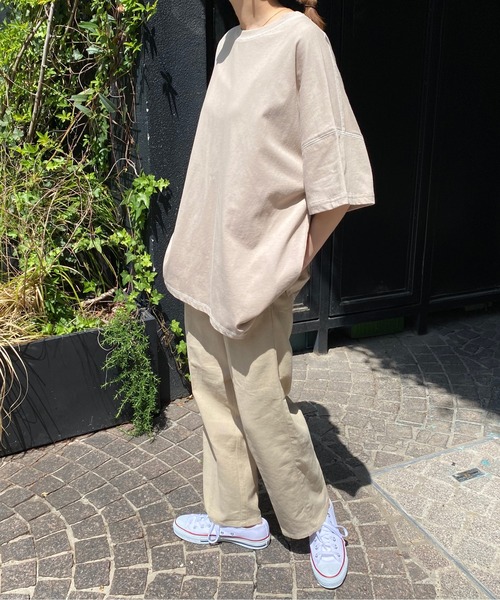 AZUL ENCANTO（アズールエンカント）の「配色ステッチチュニックTシャツ（Tシャツ/カットソー・レディース・グリーン/オフホワイト/ライトベージュ・FREE）」の7枚目の写真