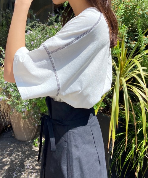 AZUL ENCANTO（アズールエンカント）の「配色ステッチチュニックTシャツ（Tシャツ/カットソー・レディース・グリーン/オフホワイト/ライトベージュ・FREE）」の22枚目の写真