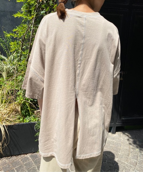 AZUL ENCANTO（アズールエンカント）の「配色ステッチチュニックTシャツ（Tシャツ/カットソー・レディース・グリーン/オフホワイト/ライトベージュ・FREE）」の4枚目の写真