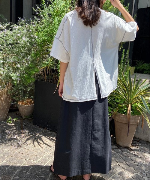 AZUL ENCANTO（アズールエンカント）の「配色ステッチチュニックTシャツ（Tシャツ/カットソー・レディース・グリーン/オフホワイト/ライトベージュ・FREE）」の10枚目の写真