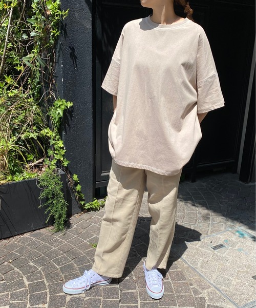 AZUL ENCANTO（アズールエンカント）の「配色ステッチチュニックTシャツ（Tシャツ/カットソー・レディース・グリーン/オフホワイト/ライトベージュ・FREE）」の8枚目の写真