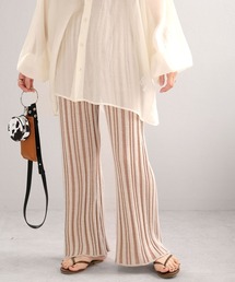 ANDJ | 【2021/SS】ストライプ柄綿混ニットフレアパンツ(その他パンツ)