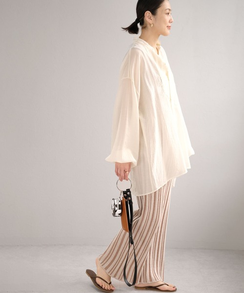 ＡＮＤＪ（アンドジェイ）の「ストライプ柄綿混ニットフレアパンツ（その他パンツ・レディース・ライトブラウン/ブルー系その他・M）」の11枚目の写真