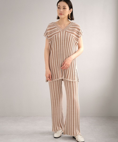 ＡＮＤＪ（アンドジェイ）の「ストライプ柄綿混ニットフレアパンツ（その他パンツ・レディース・ライトブラウン/ブルー系その他・M）」の5枚目の写真