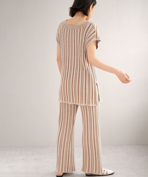 ＡＮＤＪ（アンドジェイ）の「ストライプ柄綿混ニットフレアパンツ（その他パンツ・レディース・ライトブラウン/ブルー系その他・M）」の7枚目の写真