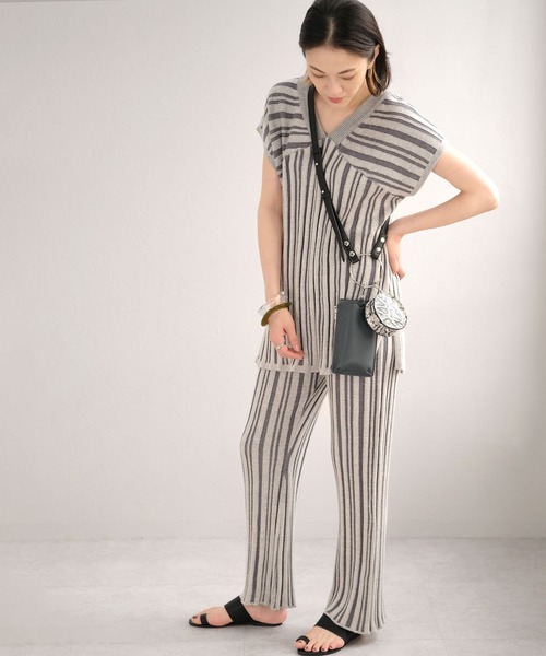 ＡＮＤＪ（アンドジェイ）の「ストライプ柄綿混ニットフレアパンツ（その他パンツ・レディース・ライトブラウン/ブルー系その他・M）」の15枚目の写真