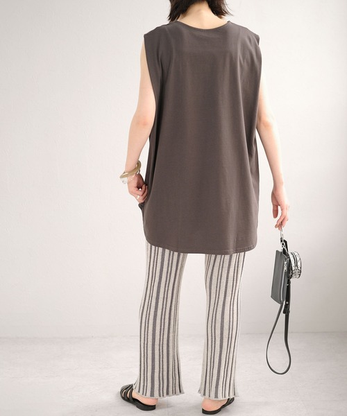 ＡＮＤＪ（アンドジェイ）の「ストライプ柄綿混ニットフレアパンツ（その他パンツ・レディース・ライトブラウン/ブルー系その他・M）」の4枚目の写真