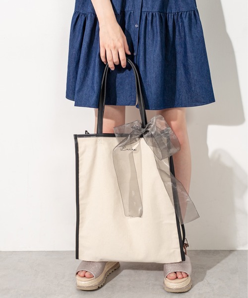 OLIVE des OLIVE（オリーブデオリーブ）の「【WEB限定】オーガンリボン付きパイピングトートバッグ（トートバッグ・レディース・ダークベージュ/ピンク/ブラック・FREE）」の4枚目の写真