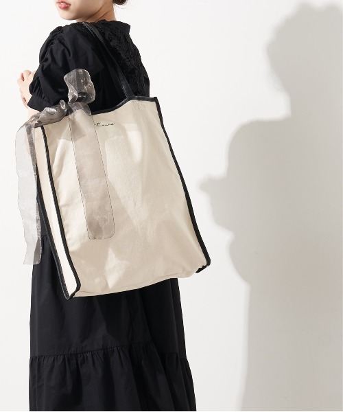 OLIVE des OLIVE（オリーブデオリーブ）の「【WEB限定】オーガンリボン付きパイピングトートバッグ（トートバッグ・レディース・ダークベージュ/ピンク/ブラック・FREE）」の7枚目の写真