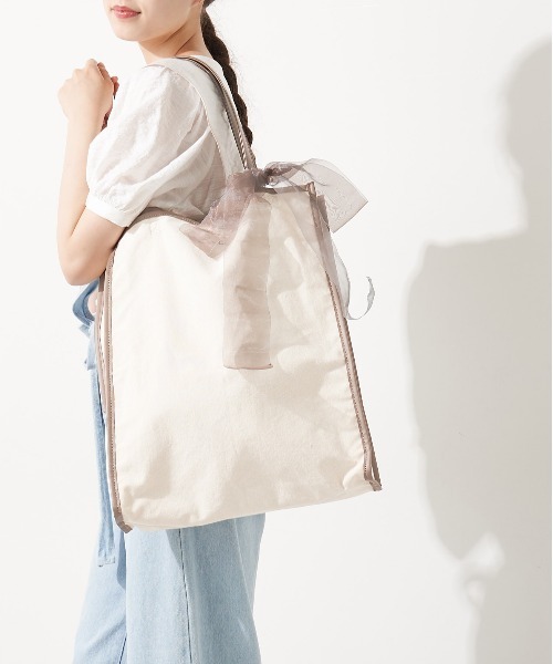 OLIVE des OLIVE（オリーブデオリーブ）の「【WEB限定】オーガンリボン付きパイピングトートバッグ（トートバッグ・レディース・ダークベージュ/ピンク/ブラック・FREE）」の10枚目の写真