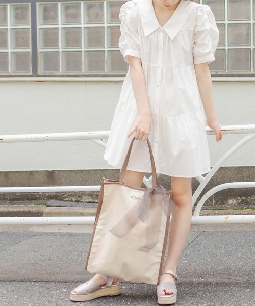 OLIVE des OLIVE（オリーブデオリーブ）の「【WEB限定】オーガンリボン付きパイピングトートバッグ（トートバッグ・レディース・ダークベージュ/ピンク/ブラック・FREE）」の11枚目の写真