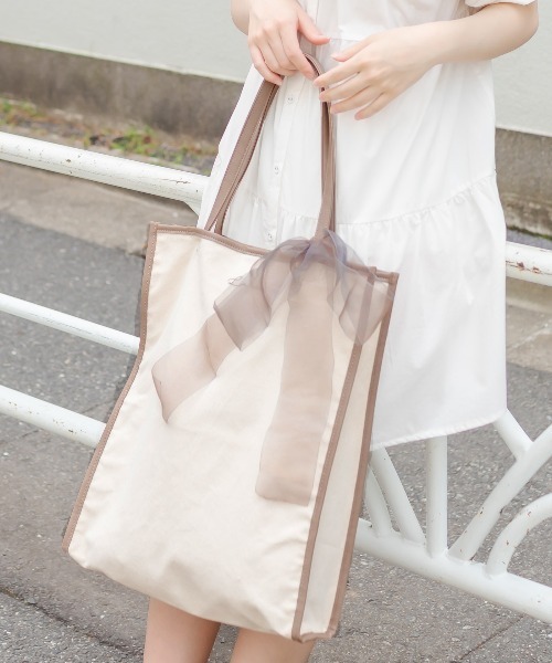 OLIVE des OLIVE（オリーブデオリーブ）の「【WEB限定】オーガンリボン付きパイピングトートバッグ（トートバッグ・レディース・ダークベージュ/ピンク/ブラック・FREE）」の12枚目の写真