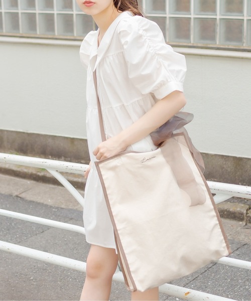 OLIVE des OLIVE（オリーブデオリーブ）の「【WEB限定】オーガンリボン付きパイピングトートバッグ（トートバッグ・レディース・ダークベージュ/ピンク/ブラック・FREE）」の13枚目の写真