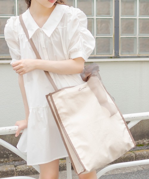 OLIVE des OLIVE（オリーブデオリーブ）の「【WEB限定】オーガンリボン付きパイピングトートバッグ（トートバッグ・レディース・ダークベージュ/ピンク/ブラック・FREE）」の14枚目の写真