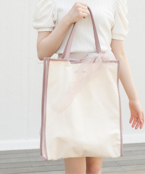 OLIVE des OLIVE（オリーブデオリーブ）の「【WEB限定】オーガンリボン付きパイピングトートバッグ（トートバッグ・レディース・ダークベージュ/ピンク/ブラック・FREE）」の15枚目の写真