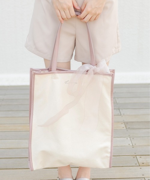 OLIVE des OLIVE（オリーブデオリーブ）の「【WEB限定】オーガンリボン付きパイピングトートバッグ（トートバッグ・レディース・ダークベージュ/ピンク/ブラック・FREE）」の16枚目の写真