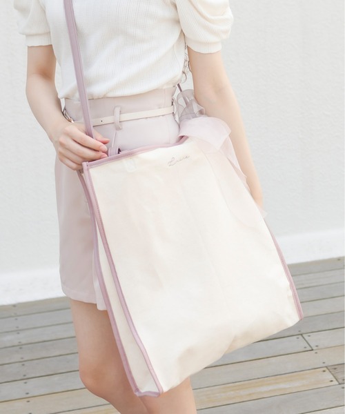 OLIVE des OLIVE（オリーブデオリーブ）の「【WEB限定】オーガンリボン付きパイピングトートバッグ（トートバッグ・レディース・ダークベージュ/ピンク/ブラック・FREE）」の19枚目の写真