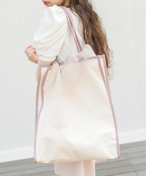 OLIVE des OLIVE（オリーブデオリーブ）の「【WEB限定】オーガンリボン付きパイピングトートバッグ（トートバッグ・レディース・ダークベージュ/ピンク/ブラック・FREE）」の20枚目の写真
