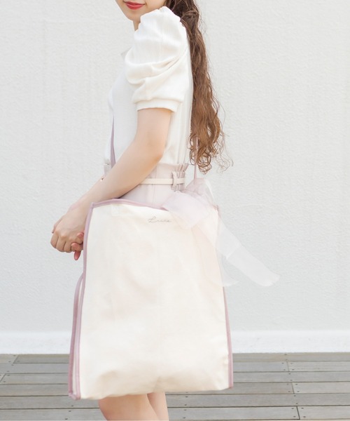 OLIVE des OLIVE（オリーブデオリーブ）の「【WEB限定】オーガンリボン付きパイピングトートバッグ（トートバッグ・レディース・ダークベージュ/ピンク/ブラック・FREE）」の21枚目の写真