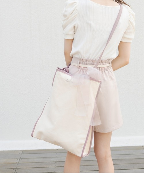 OLIVE des OLIVE（オリーブデオリーブ）の「【WEB限定】オーガンリボン付きパイピングトートバッグ（トートバッグ・レディース・ダークベージュ/ピンク/ブラック・FREE）」の22枚目の写真