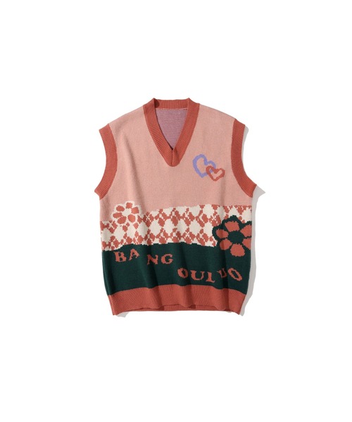 HOOK（フック）の「【HOOK】古着風 配色レトロ柄ベスト（ベスト・メンズ・イエロー/レッド・M/XL/L）」の3枚目の写真