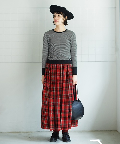 bulle de savon（ビュルデサボン）の「別注ウール/ポリエステル　CHECK プリーツスカート（スカート・レディース・ブラック/レッド/ホワイト・FREE）」の6枚目の写真