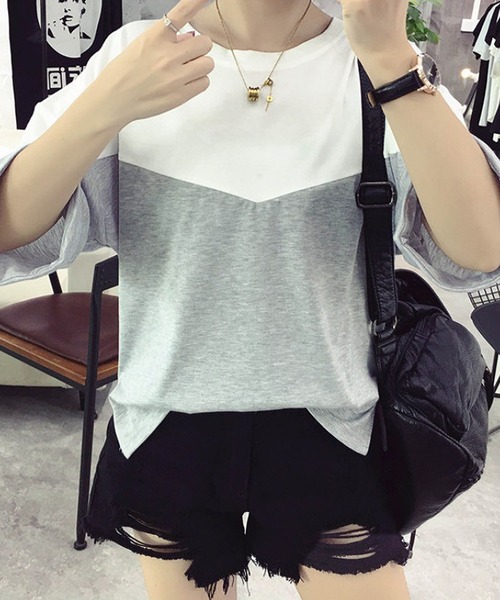 Bifrost(ビフレスト)の「バイカラー切り替えTシャツ(Tシャツ/カットソー・レディース・グレー/グリーン/ブラック/ブルー・L/M)」の8枚目の写真
