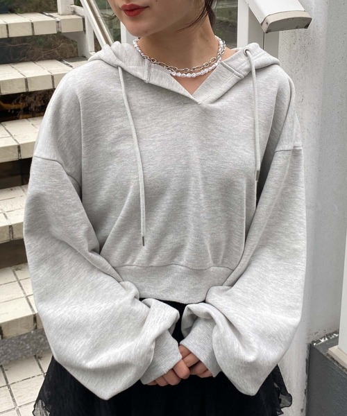 WEGO（ウィゴー）の「WEGO/キーネックカラープルパーカー（パーカー・レディース・ホワイト/パープル/オレンジ/オートミール/杢グレー/ピンク/ブラック/グリーン・SMALL/MEDIUM）」の5枚目の写真