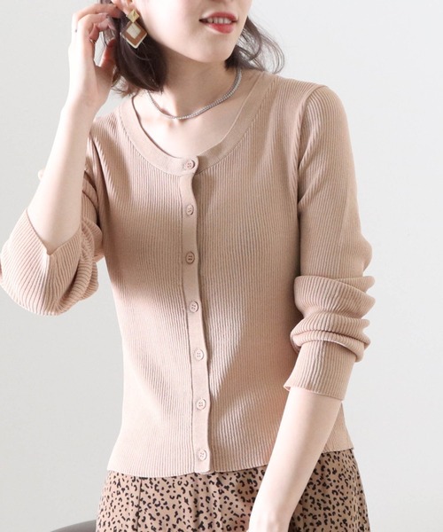 Cheek（チーク）の「２Ｗａｙリブチビカーディガン（カーディガン/ボレロ・レディース・ブラック/ベージュ/グレイッシュブルー/パープル・FREE）」の2枚目の写真