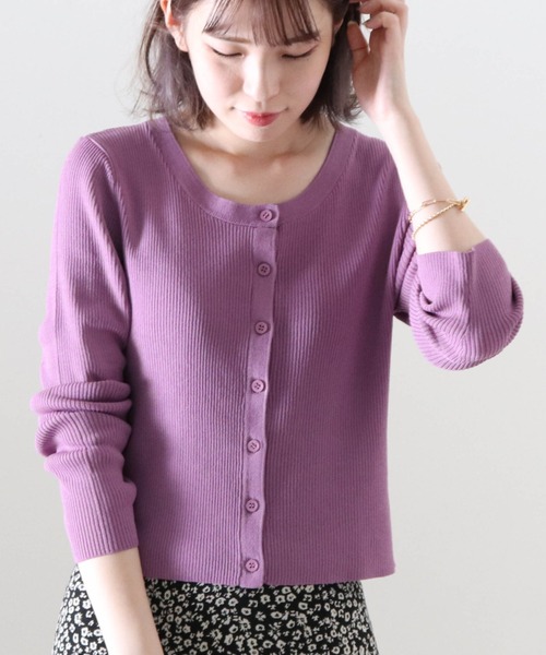 Cheek（チーク）の「２Ｗａｙリブチビカーディガン（カーディガン/ボレロ・レディース・ブラック/ベージュ/グレイッシュブルー/パープル・FREE）」の4枚目の写真