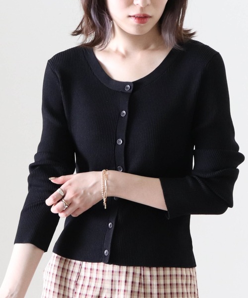 Cheek（チーク）の「２Ｗａｙリブチビカーディガン（カーディガン/ボレロ・レディース・ブラック/ベージュ/グレイッシュブルー/パープル・FREE）」の11枚目の写真