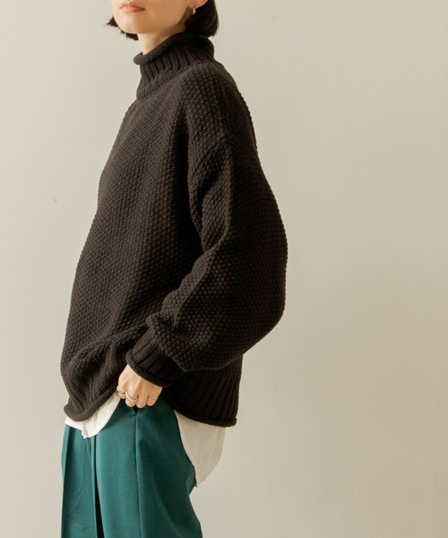 ANGIE（アンジー）の「カノコハイネックニットプルオーバー（ニット/セーター・レディース・ブラック/ベージュ/オフホワイト/グリーン/イエロー/ブラウン・FREE）」の3枚目の写真