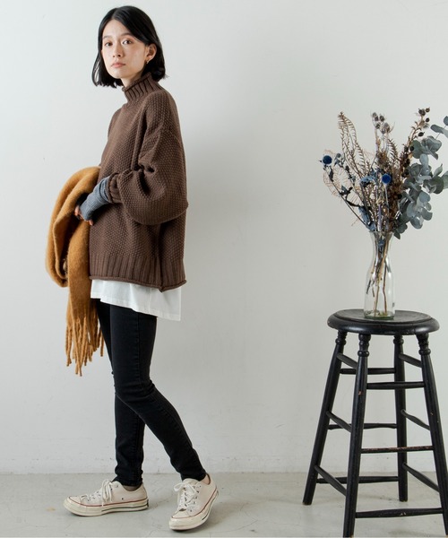 ANGIE（アンジー）の「カノコハイネックニットプルオーバー（ニット/セーター・レディース・ブラック/ベージュ/オフホワイト/グリーン/イエロー/ブラウン・FREE）」の8枚目の写真